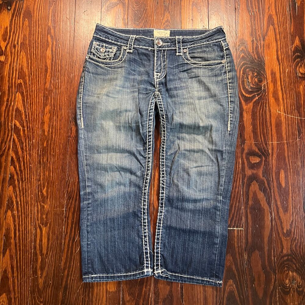 LA Idol USA 7 Y2K Embellished Capri Jeans Dark Blue Cropped